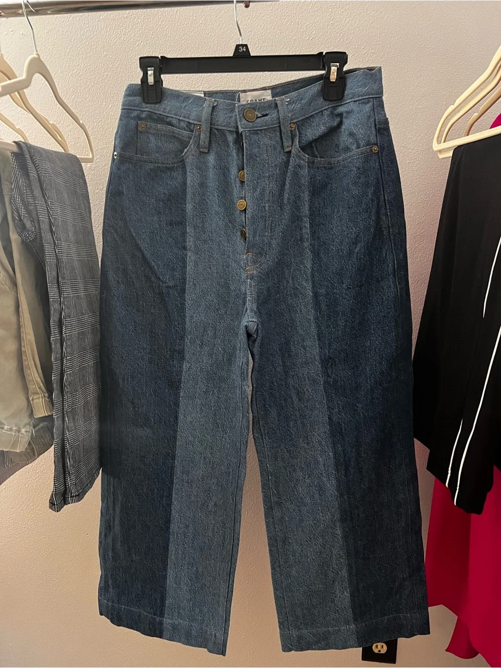 Frame Denim Two-Tone Blue High-Rise Wide-Leg Jeans